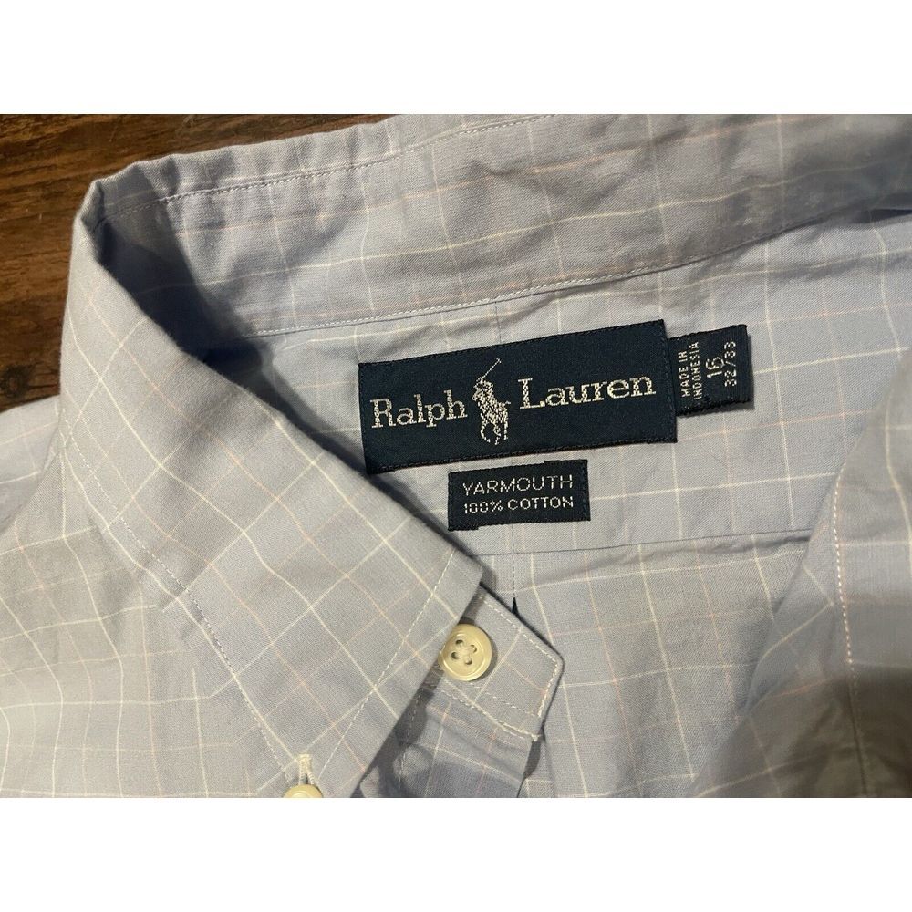 Ralph Lauren Men's Blue Plaid Button Pink Pony Logo Shirt 16 32/33 - Picture 3 of 7